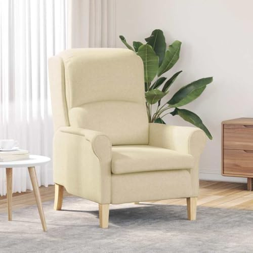 Mandloder Sessel Creme 76x94x102 cm, Stoffbezug, Holzrahmen, bequemer Loungesessel für Wohnzimmer, Leseecke, Polstersessel modern
