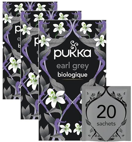 Pukka -Thé noir Earl Grey - Thé biologique issu du Commerce Équitable 20 sachets (Lot de 3)