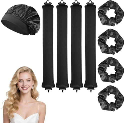 BUTBU 9 Stück Lockenwickler Locken Ohne Hitze, Satin locken ohne hitze, DIY Hair Curler Rollers Set, Haarwickler für Volumen, heatless curls für Langes Mittleres Haar(Schwarz)