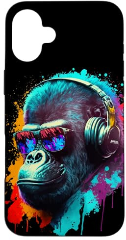 Gorilla Monkey DJ Headphones Sunglasses Colorful Club Music Case for iPhone 16 Plus