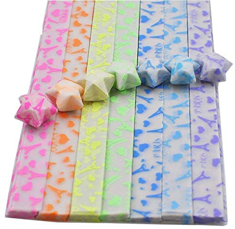 ODETOJOY Glow in the Dark Lucky Star Origami Paper Folding Strips Luminous Eiffel Tower Heart Design- 7 Colors,210 Sheets