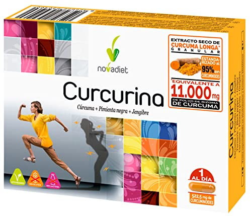 Novadiet – Curcurina - Cápsulas con Cúrcuma, Pimienta Negra, Jengibre, Para Huesos, Músculos y Articulaciones, Contribuye al Bienestar Natural- 30 Cápsulas
