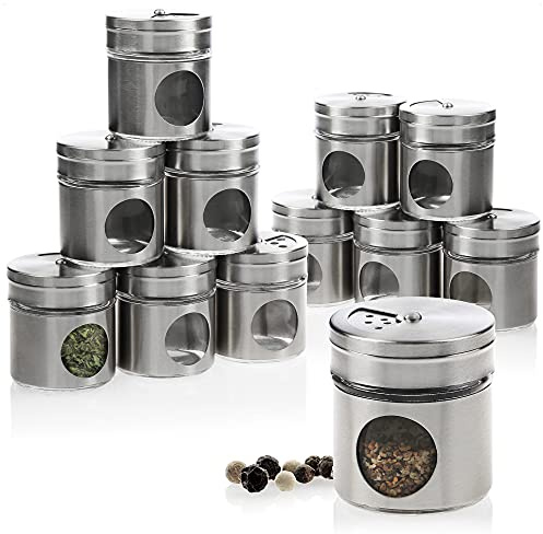 COM-FOUR® 12-delad kryddshakersats av rostfritt stål för salt, peppar, kryddor, örter - örtburk, kryddburk, kryddbehållare (12 stycken)