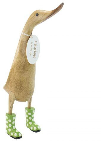 DCUK Natural Welly Ducklet Spotty Green Standing Duck Ornament