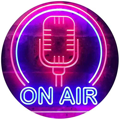ADVPRO On Air Microphone Studio Dual Color LED Barlicht Neonlicht Lichtwerbung Neon Sign Blau & Rot 300 x 210mm st6s32-i3474-br