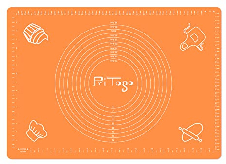 Pritogo - Tapete de Silicona Antiadherente para Amasar, Tapete de para Hornear (65 x 45 cm, naranja) con escala, alfombrilla enrollable – Antiadherente, extra estable, antideslizante