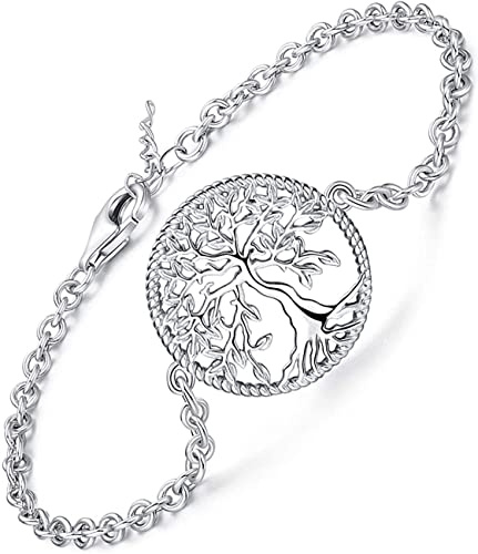 Friggem Bracelet pour Femme Arbre de Vie Bracelet de Chaîne Réglable en Argent Sterling 925, Cadeau de Bijoux de Bracelet D'arbre Généalogique pour Les Ami Fille de Mère