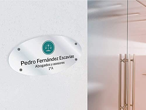 Oedim Placas Personalizadas Rotuladas Fabricadas en metacrilato | 30 x 21 cm | Forma Ovalada | Resistente y Económico | Incluye 4 Embellecedores
