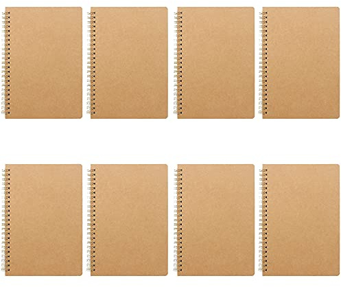 8 Stücke Notizblock, Kraft Cover Notebooks, Spirale, A5 Notizblock, 50 Blatt 100 Seiten liniertes Papier, Geeignet für das Schreiben zu Hause und in der Schule