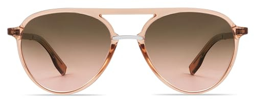 SOJOS Retro Aviator Polarized Sunglasses for Women Men Double Bridge Ladies Shades SJ2078 with Clear Brown Frame/Gradient Brown Lens