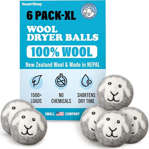 Smart Sheep Bolas de lana para secadora, paquete de 6 unidades, suavizante natural de alta calidad, galardonadas, bolas de lana que sustituyen a las hojas de secadora, bolas de lana para secadora,