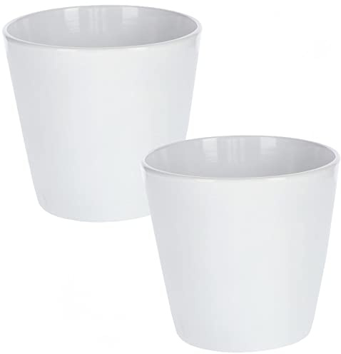 KOTARBAU® 2 x Macetero de Ceramica esmaltada, 16cm, Maceta para Interiores, Tiesto Decorativo para Plantas, Maceta Blanca, Diseño clásico, Maceta Lisa, Maceta para Flores, Maceta conica, 2 macetas