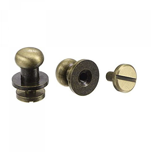 sourcing map 5 Set 8mm Solid Brass Round Head Stud Screw Rivets Post Fastener for DIY Leather Craft Belt Wallet Handbag Decoration Repairs, Bronze Tone