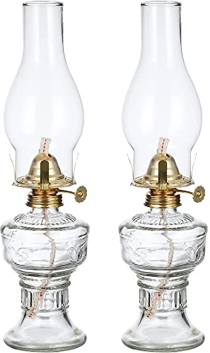 Moddeny Lámpara de aceite de llama abierta retro, lámpara de queroseno de vidrio de 12.99 * 2.99 pulgadas, iluminación interior Lámparas de aceite a prueba de viento (paquete de 2)