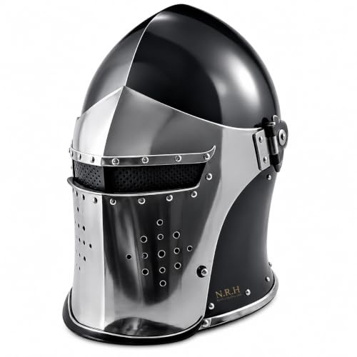 Casco medievale Barbuta Viking Battle Knight | Casco romano con visiera nera, elmo Chevalier Armatura SCA LARP Replica Costume di Halloween con fodera interna
