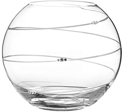 Diamante Sphere Vase with Hand Cut Swirl with crystals - Decorated Round vase Globe Fish Bowl Shape Ideal for Bouquets and Other Decorations - 20cm