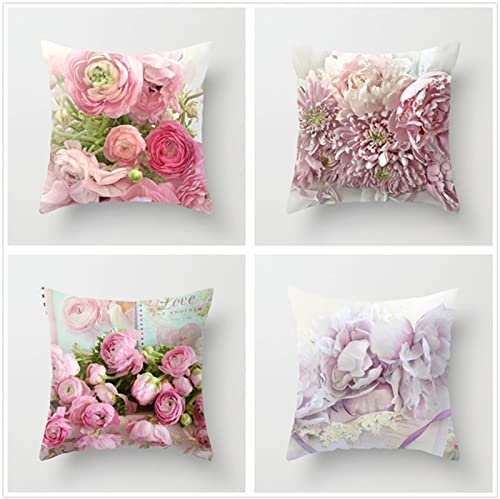 Kissenbezug 55x55cm 4er SetBoho Wohnzimmer Outdoor Deko, Schlafzimmer Zimmer Dekor Kissenhülle Kissenbezüge mit Verstecktem Reißverschluss, Couchkissen, Sofakissen Weinachten Farbenfrohe Blumen