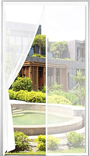 VERDICKTER Fliegengitter Tür Moskitonetz Tür Magnet Vorhang Insektenschutz für Balkontür, Kellertür und Terrassentür Kinderleichte Klebemontage Ohne Bohren, weiß, 110x210cm