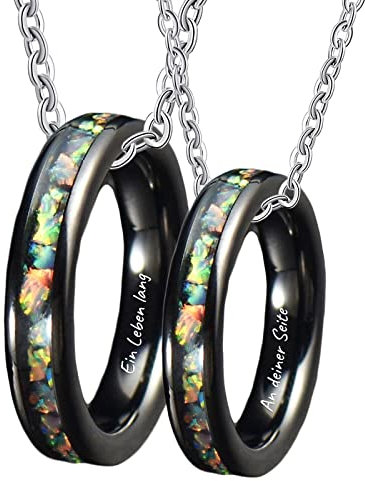 Epinki Wolfram Kette Paare Liebe mit Gravur EIN Leben lang an deiner Seite, Ringe Anhänger Bunt Muschel Ketten Paare 2 Stück, Schwarz für Damen & Herren, Breite 4MM