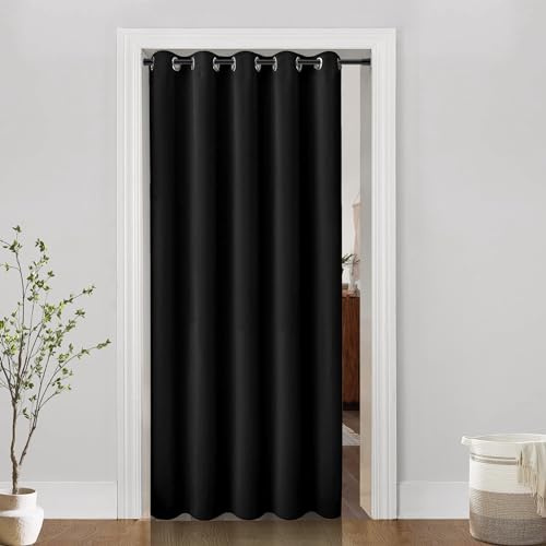 PANELSBURG 80 Inch Long Sliding Glass Door Curtains,Floor Length RV Room Divider Curtains for Camper Bedroom Arch Living Room Doorway,Pantry Curtains for Kitchen,Black