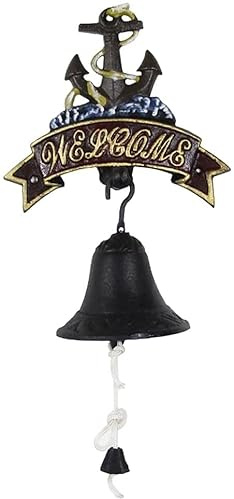 Cast Iron Doorbell Wall Bell Dinner Bells Retro Creative Country Cast Iron Doorbell with Welcome Sign (Metallic 25 * 17.5 * 10cm)