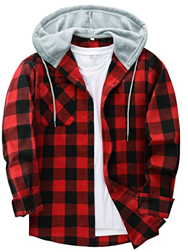 JACKETOWN Plaid Casual Sweatshirt Hoodie Long Sleeve Men's Shirt With Pocket Button Down Checked Jacket Flannel Regular Fit 4 Seasons Lumberjack M-3XL