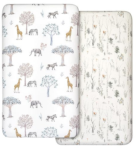 2 Pack Cot Sheets 100% Microfiber- Breathable, 120 x 60cm Cozy and Lightweight Cot Fitted Sheets, Oeko-tex100, Fits All Bassinet Mattress Shapes, Hourglass, Crib Sheets for Oval (Tree)