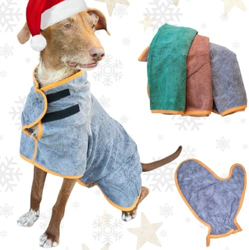 Luminoza Bademantel für Hunde, Hundebademantel aus Mikrofaser für kleine,mittlere und große Hunde - Grau Badetuch Hund Hundehandtuch schnell trocknend, super saugfähig, für Hunde und Katzen