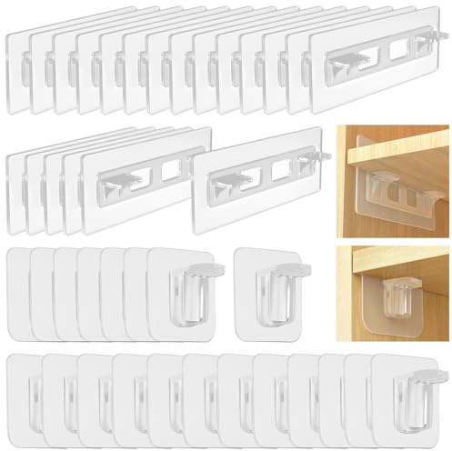 NINGYER 40 Stk Regalbodenträger Selbstklebend, Regalstützen Selbstklebend Ohne Bohren, Regalträger Selbstklebend, für Schränken, Bücherregal, Kleiderschrank und Weinschrank (2 Modelle)