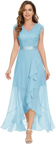 Dressystar Eleganta aftonklänningar med volanger för kvinnor, klänning med asymmetrisk fåll, cocktailklänning, maxiklänning, för brudtärna/bröllop, L