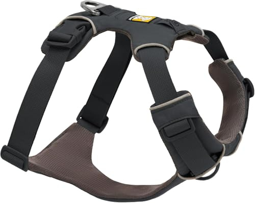 Ruffwear Front Range Hundegeschirr, reflektierendes Y-Geschirr, verstellbares, bequem gepolstertes Alltagsgeschirr für Spaziergänge und Hunderennen, 2 Leinenbefestigungen und V-Ring, Basalt Gray M
