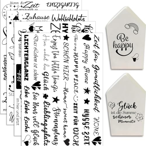 BigCheer Rub On Sticker Transfers 4PCS Sprüche für Möbel Glas Holz DIY Deko Rub On Folie Rubons Aufkleber home dekorieren