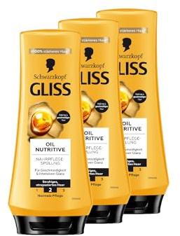 Gliss Spülung Oil Nutritive (3x 200 ml), Haarspülung nährt strohiges, strapaziertes Haar intensiv, Pflegespülung sorgt für perfekte Kämmbarkeit