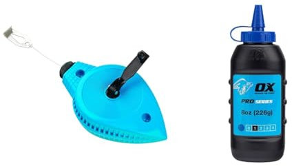 OX OX-T020830 Trade Heavy Duty Line Reel Chalk - String Line Chalk - Straight Line Chalk Marker - Builder Chalk Line - Multi-Colour - 30 m & OX Pro Chalk Refill 226g - Blue