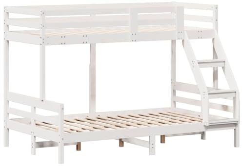 vidaXL Litera de Madera Maciza de Pino Blanco 90x200/120x200 cm, Cama, Estructura de Cama, Cama Alta, Muebles de Dormitorio, somier