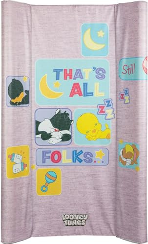 Tataway Warner Bros Looney Tunes piano cambio con sponde e grafiche di Titti e Silvestro, materassino fasciatoio da tavolo per bambini, misure 81x50x9,5 cm