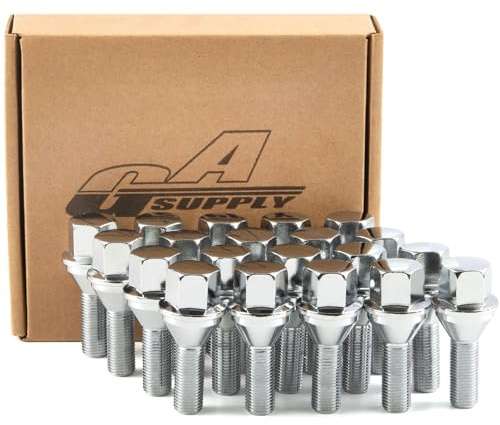 GAsupply 12X1.25 OEM Lug Bolts, Fit for 2015-2022 Jeep Renegade, 2018-2022 Compass, 2014-2022 Cherokee, 20pcs 28mm Shank One-Piece Factory Style Chrome Wheel Lug Bolt, 19mm Hex Stock Stud, Cone Seat