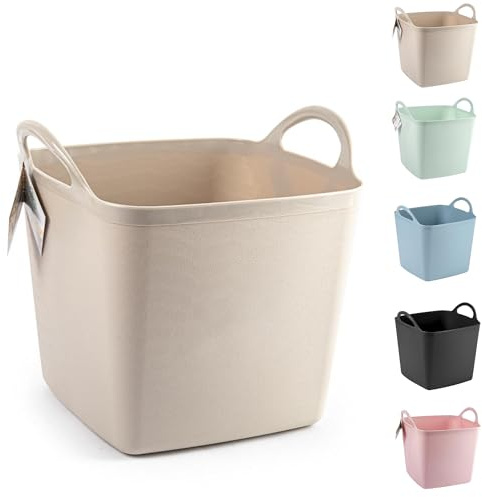 16L Multipurpose Heavy Duty Flexi Tub, Flexible Storage Bucket Home Garden | Laundry, Kitchen Bucket | Taupe