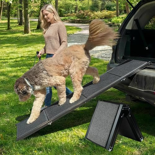 BestVida husdjursramp (180 x 50 cm), hundramp för bil, SUV och lastbil, 180 cm lång och 50 cm bred, vikbar och bärbar husdjursramp med halkfri mattyta, extra breda hundsteg för medelstora och stora