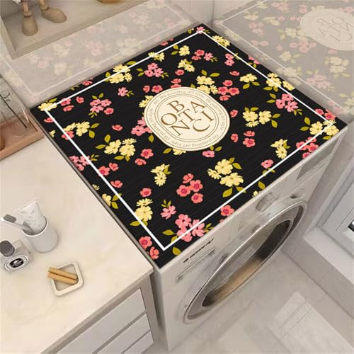 Highdi Housse de Protection pour Machine à Laver Top, Style Rural Européen Coussin de Machine à Laver Antidérapant Housse de Machine à Laver pour Machine à Laver Sèche-Linge (60x70cm,Noir)
