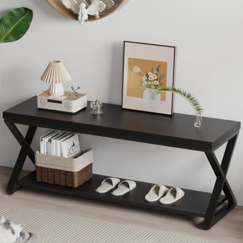 IBF 120 cm Schwarz Moderne Schuhbank Schuhschrank Sitzbank mit Stauraum | Farmhouse Design Holz Metall Sitzbank Schuhbank Schuhschrank Stauraum Sitzfläche Flur Wohnzimmer Schlafzimmer Esszimmer
