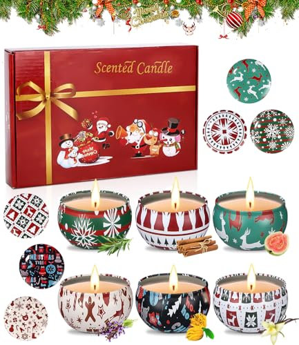 SinLaw Velas Perfumadas Regalo para Mujer,Set de 6 Velas Perfumadas de Navidad,Velas Perfumadas de Cera de Soja en Tarro,Vela Portátil de Cera de Soja,Idea Regalo Mamá,Navidad