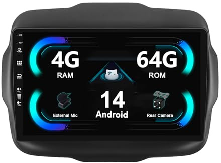 MISONDA Radio de Coche Android Adecuada para Jeep Renegade 2016-2020 - 4G+64G - DSP/GPS/Carplay/Android Auto Incorporado - Cámara+Mic - 9 Pulgadas- Control en el Volante WiFi Dab RDS Arranque rápido