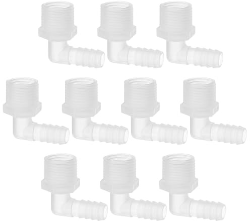 PATIKIL 10pcs Conector de Manguera, Codo en L de 12mm Rosca G a 10mm Púa Adaptador de Plástico Espiga Conexión para Tubería para Acuario Aire Agua Combustible Aceite Tubo, Translúcida