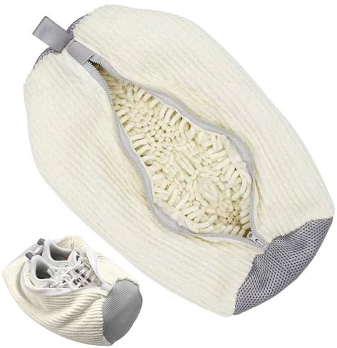 Shoe Washing Machine Bag Reusable Shoe Cleaning Bag Portable Trainer Sneaker Laundry Shoes Bag with Zipper 360°Wrap-Around Cleaning Shoe Cleaner Kit for Sneakers Canvas Tennis Running Shoes (White)