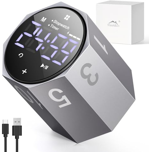 Pomodoro Timer, Schreibtisch-Timer für Produktivität, mit Metallgehäuse, drehbarem Bildschirm und großer Digitalanzeige, 1/3/5/10/25/30/60 Min., für Arbeit, Küche, Arbeitszimmer (grau)