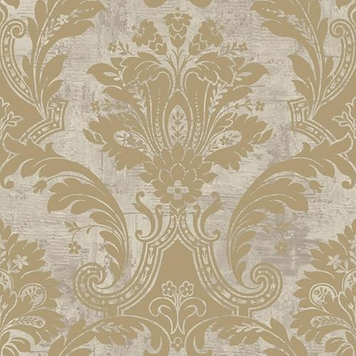 WPE® 2316 Plaster Effect with Damask Gold Floral Wallpaper by Belgravia - Luxury Look, Classy, Sophisticated Design Eloquent Feature Wall Stunning