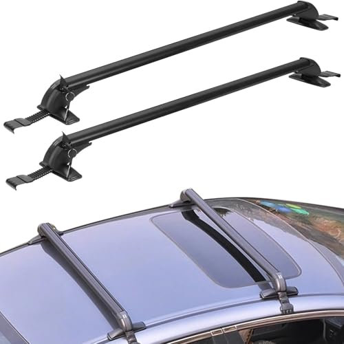 Car Roof Rack Cross bars, 43.3inch Universal Railing Roof Bars For Cars with Running Rails, Quick Fit, Aluminium, Locking, Set of 2, (Black)