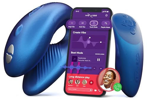 WE-VIBE Chorus Paar-Vibrator für Klitoris und G-Punkt Stimulation mit Squeeze Remote, Auflege-Vibrator für Sie und Ihn 100% Wasserdicht, haptische Fernbedienung, App Steuerung, Kosmisches Blau