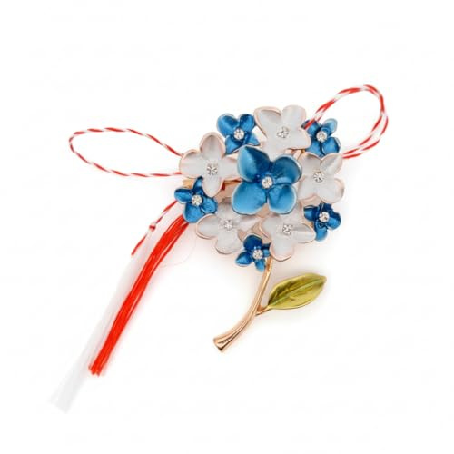Martisor Broche Fleur Hortensia avec Cordon Rouge et Blanc Grande Epingle Élégante pour Femme Homme Plusieurs Couleurs Disponibles